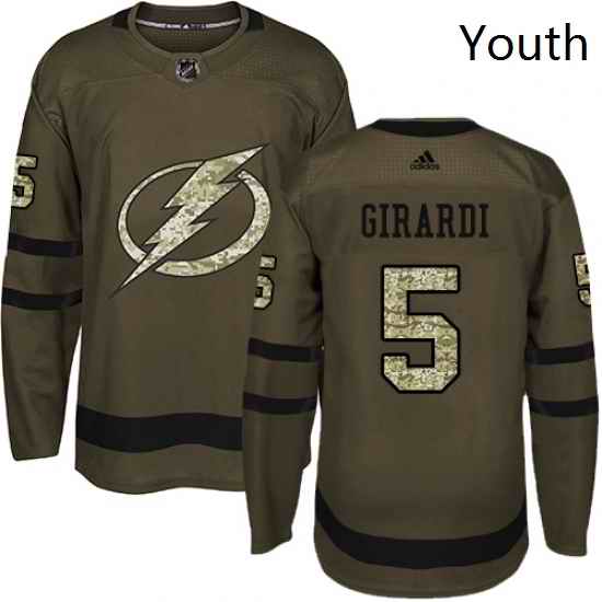 Youth Adidas Tampa Bay Lightning 5 Dan Girardi Authentic Green Salute to Service NHL Jersey